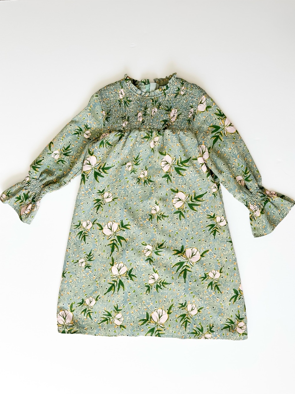 Roolee Kids Girls' Sage Green Floral Smocked Long-Sleeve Dress - Size 5-6